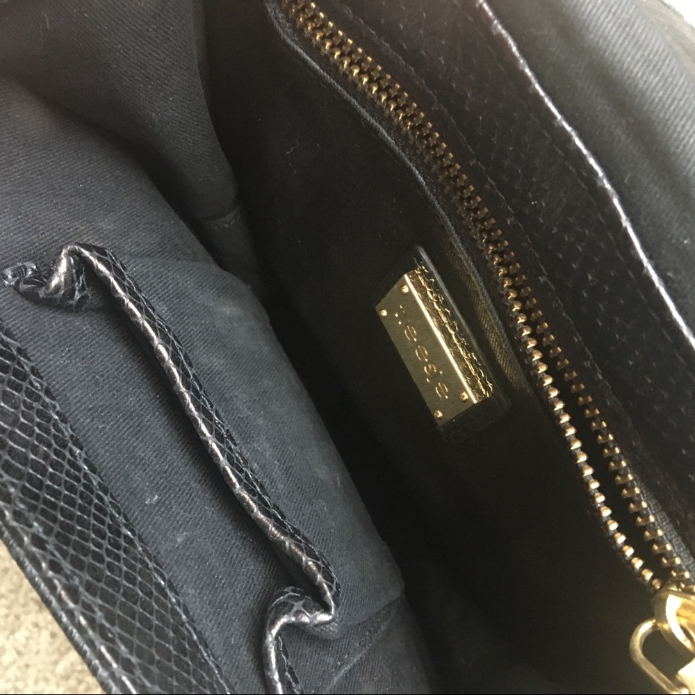 Treesje Leather Nolita Crossbody Snakeskin Embossed Black Gold Purse - Picture 4 of 8